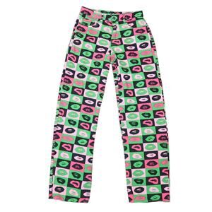 Motel pink and green graphic lip print straight leg denim jeans Small